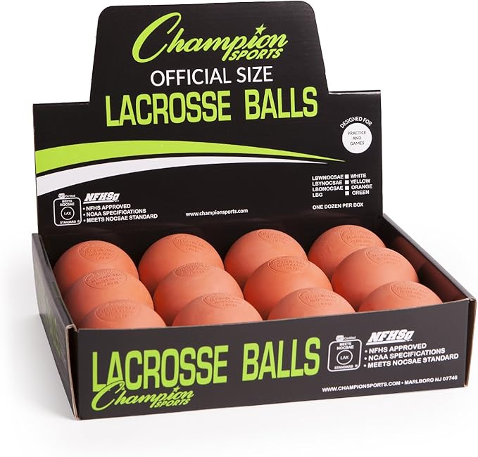 Champion Sports Lacrosse Balls – Official Size SEI Certified, Multi-Color Packs of 3, 6, or 12 for Practice & Games