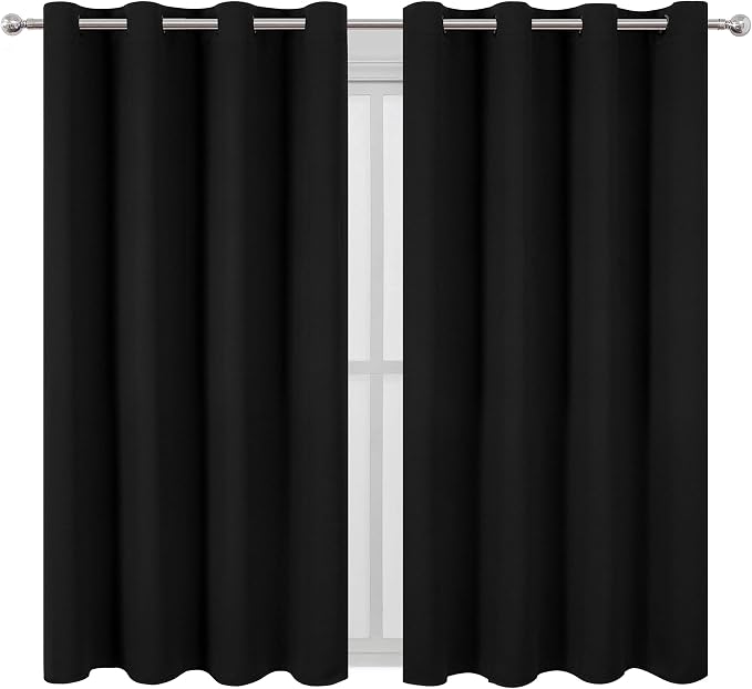 LEMOMO Black Blackout Curtains 52 x 63 Inch Length/Set of 2 Curtain Panels/Thermal Insulated Room Darkening Curtains for Bedroom and Living Room