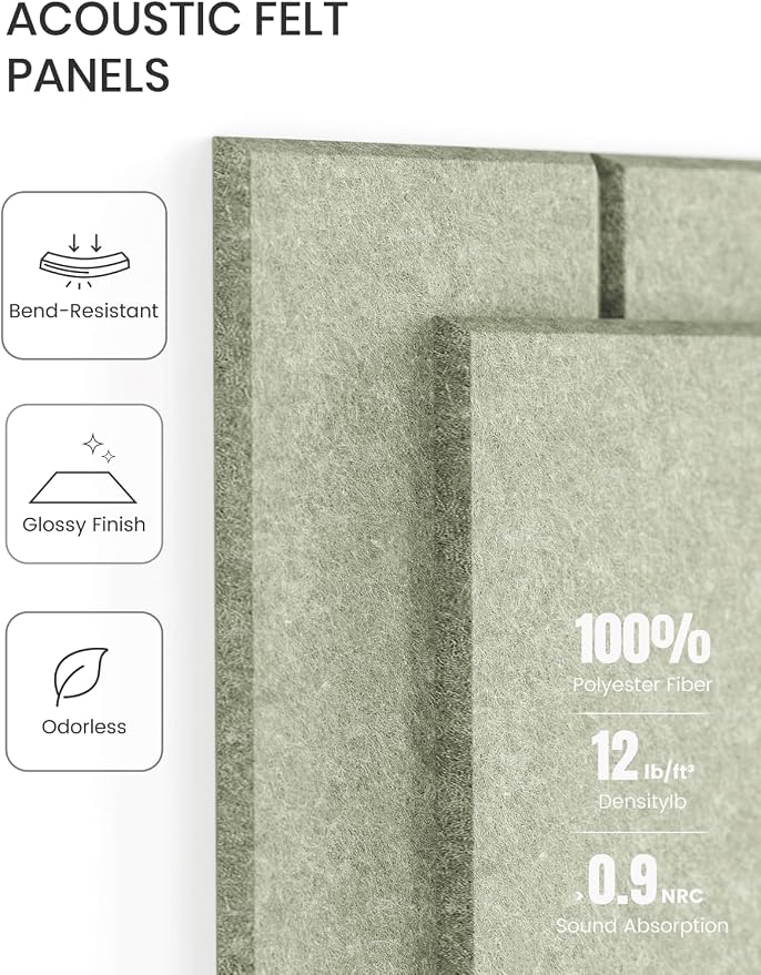 Fluxynara 48" x 36" Large Felt Bulletin Board, Sage | 12 Pack Cork Board Alternative with 60 Safe Adhesive Tabs, Pin Boards for Wall Decor, Home, Office, Classroom,Dorm