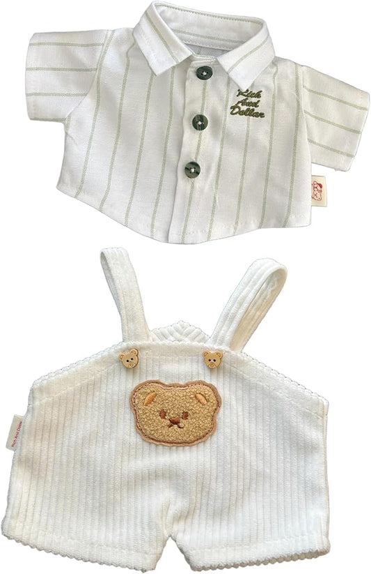 9-12''/30cm Stuffed Animal Doll Clothes Striped Shirt & White Overalls Set for Bashful Bunny and Teddybear(NO Doll)
