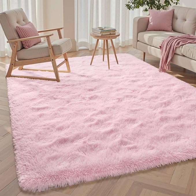 Pink Rugs for Living Room Fluffy 4x6 ft Bedroom Rug Non-Slip Area Rugs Shag Carpet for Nursery Kids PlayRoom Dorm Office Indoor Modern Plush Carpets Girls