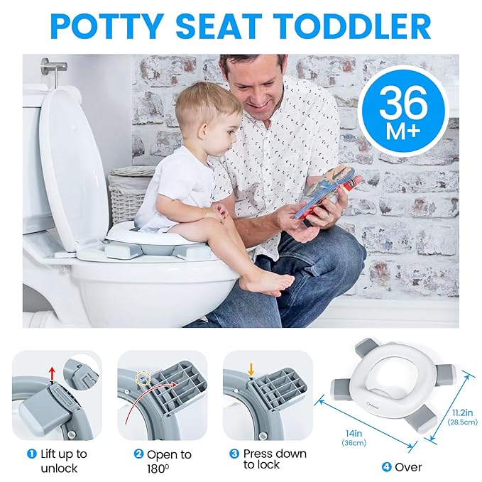 Orzbow Portable Potty Training Toilet, Travel Potty Seat for Toddler Boys Girls with Splash Guard, Potty Training Essentials, Foldable, Includes Free Travel Bag and 40 Liners, Indoor/Outdoor Use, Grey