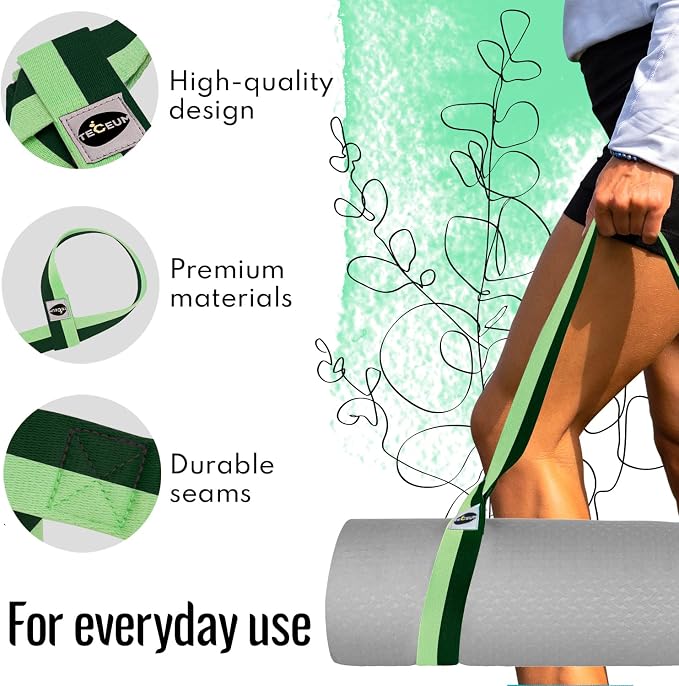 TECEUM Yoga Mat Strap – Extra Soft & Thick Cotton Carrier for All Mats | Adjustable Skin-friendly & Non-Slip Mat Holder Sling in 30+ Colors [Mat Not Included]