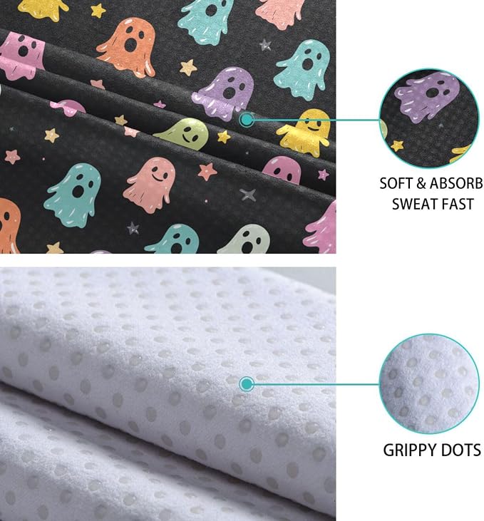 Halloween Ghost Yoga Mat Towel 73 x 27 Inch Non Slip Soft Sweat Absorbent Hot Yoga Mat Towel for Pilates and Workout