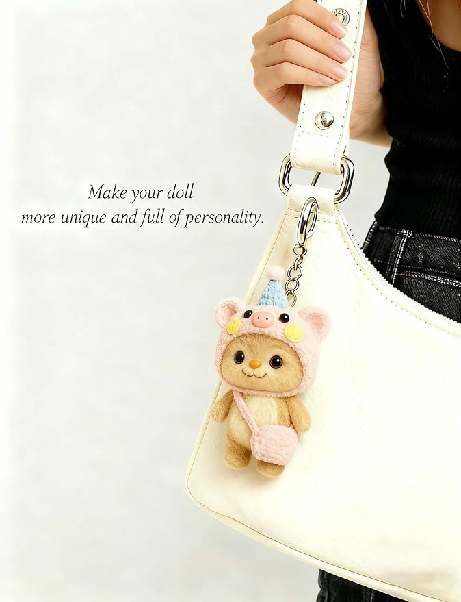 17cm Doll Clothes Outfit (No Doll), Stylish Cute Plush Doll Clothes with Designer Accessories, Doll Outfit for Girl, Pink Pig Style