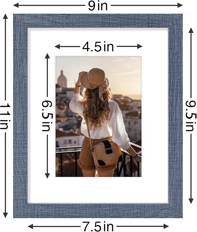 Vittanly 8x10 Picture Frames Set of 9 for Wall or Tabletop Display, Navy | Display Pictures 5x7 with Mat or 8x10 without Mat, Small Photo Frames, Engineered Wood with Shatter Resistant Plexiglass