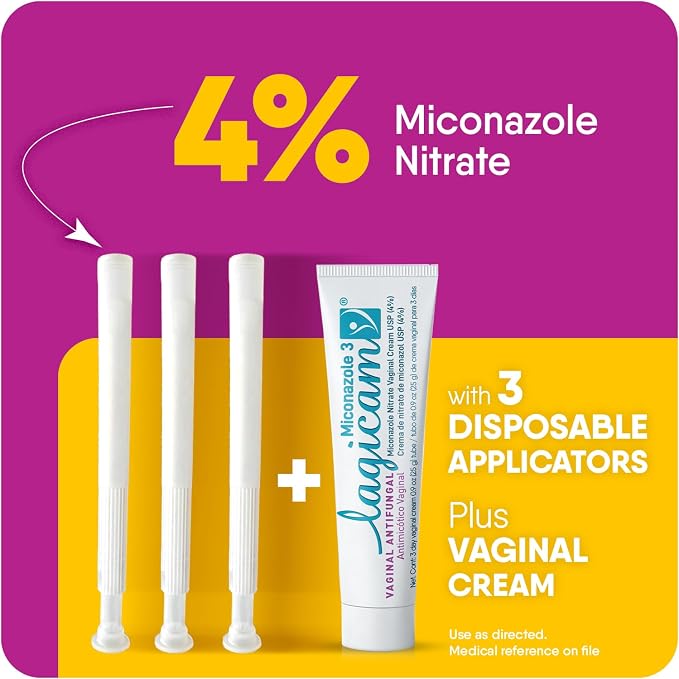 LAGICAM V 3 Day Yeast Infection Treatment for Woman, 2 Pk | 3 Applicators+Cream, Start working on the 1st Day, Miconazole Nitrate Antifungal Vaginal Cream, Relieves Itching & Irritation