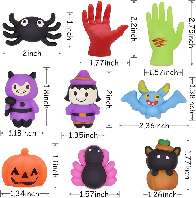 24 PCS Halloween Mochi Squishy Toys Squishies Halloween Toys for Kids Girls Boys Party Favors Halloween Party Favors Treat Bags Gifts