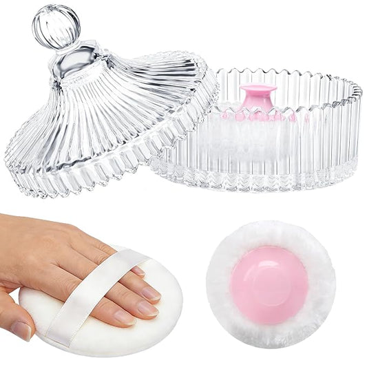 LAKIRA Extra Large Body Powder Puff and Container, 5.35" Body Container with 3.93" Powder Puff, for Baby Women's Loose Dusting Powder (5.35" Pure)