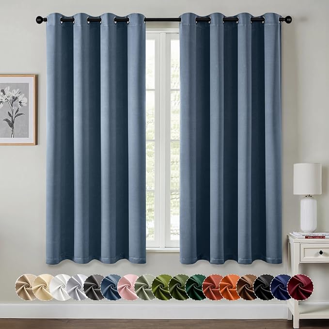 MIULEE Blackout Curtains for Bedroom 2 Panels 55 x 68 Inch Long Stone Blue | Thermal Insulated, Living Room Darkening Grommet Drapes, Noise Reducing, Light Blocking Window Treatments