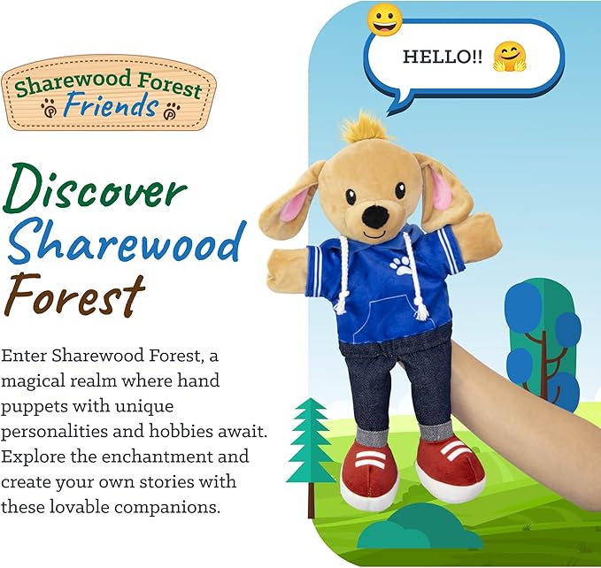 Sharewood Forest Friends Dougie The Dog Hand Puppet - Stuffed Animal for Toddlers, Kids, Teachers, Daycare & School - Perfect for Puppet Theatre and Creative Play
