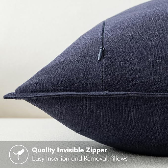 MIULEE Decorative Linen Pillow Covers 20x20 Inch Navy | Boho Farmhouse Neutral Couch Throw Pillows for Bed, Pack of 2 Accent Coastal Modern Pillowcases, Sofa Livingroom Home Decor