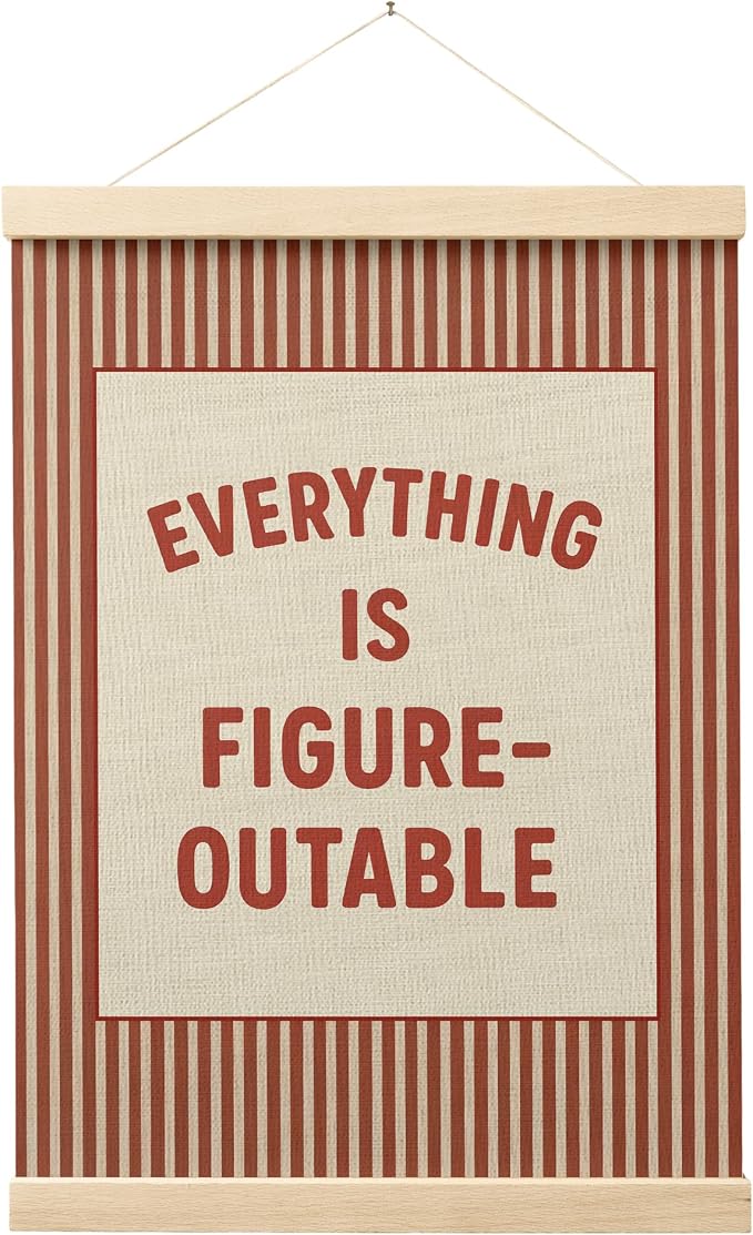 FGFK Everything Is Figureoutable Positive Affirmations Wall Art Poster Hanger Frame, Retro Red Inspirational Canvas Prints Framed Wall Decor for Office Classroom Home Bedroom, 12x16 Inch