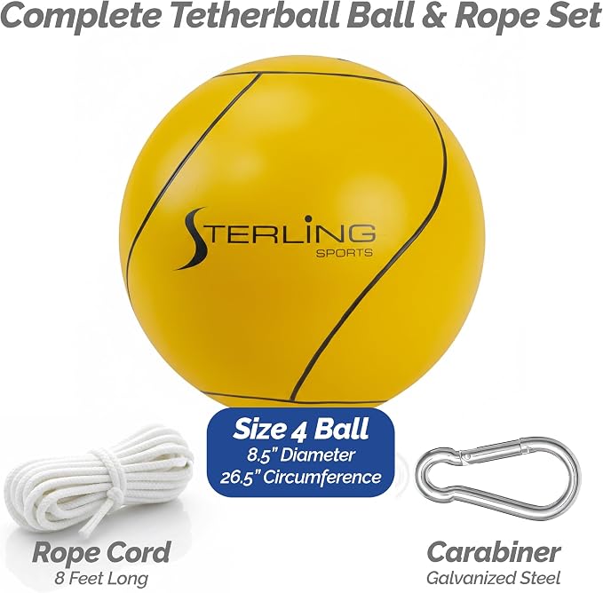 STERLING Sports Full Size Tetherball with Rope Set Neon Collection for Kids Outdoor Backyard Replacement Ball