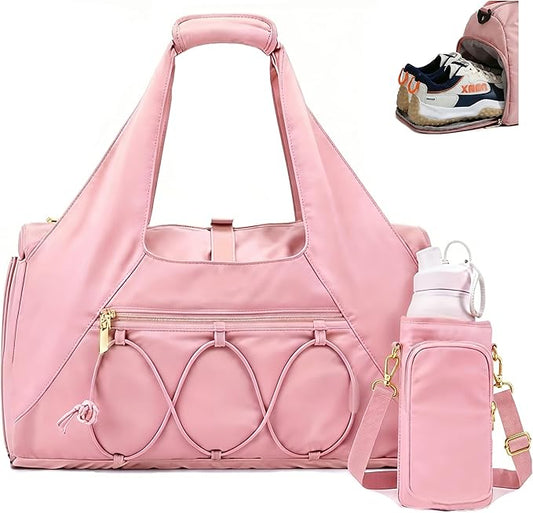 Gym Bag for Women, Yoga Mat Bag with Shoe Compartment and Wet Pocket, Sport Yoga Gym Bag with Yoga Strap, Carryall Yoga Tote Bag