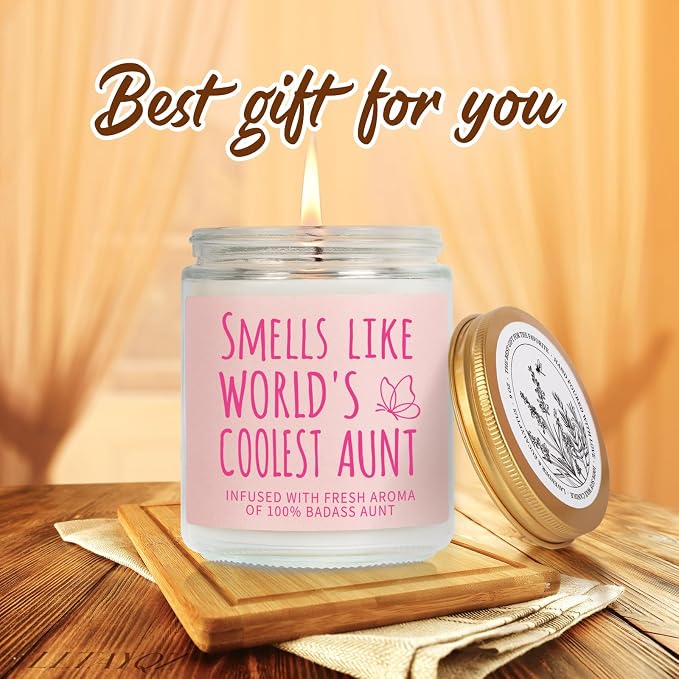 Cool Aunt Candle Gift for Aunt from Niece Nephew, World Coolest Aunt Candle, Best Aunts Ever Candles Gift, Funny New Auntie Candles Gifts Ideas for Birthday Christamas Thanksgiving Day-59