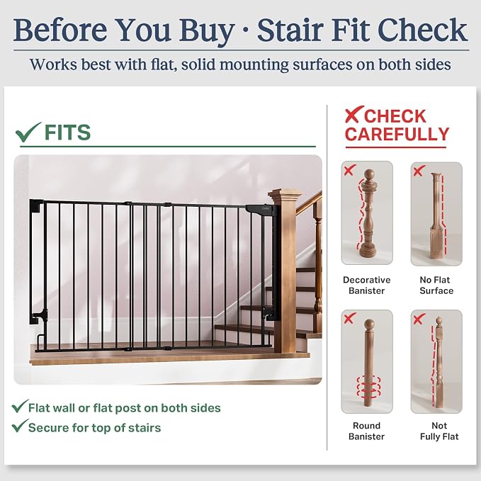 Cumbor 35.1–55" No Bottom Bar Baby Gate for Stairs, 2-in-1 Auto Close Dog Gate Indoor, Hardware Mounted Wide Pet Gate for Doorways with Large Walk Thru Door, Child-Proof Safety Gate for Kids (Black)