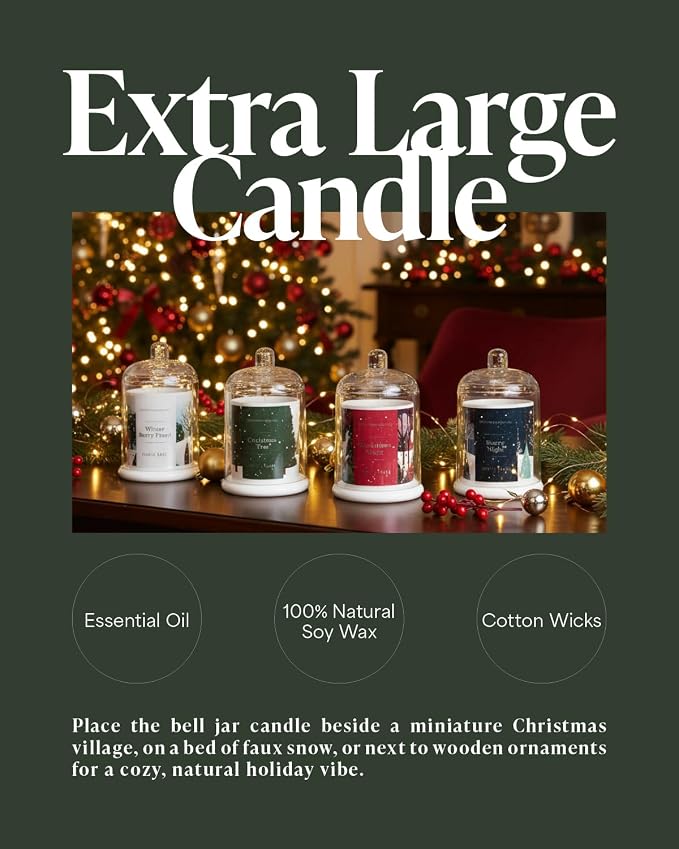 Hidden Label Christmas Tree Candle, 10oz Bell Jar, 60H Soy Wax | Fresh Pine Aromatherapy | Non Toxic Clean Burn | Holiday Gift Ready | Evergreen Forest Scent