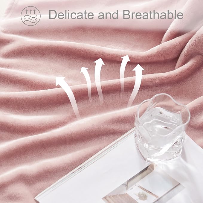 Exclusivo Mezcla Soft Fleece Blanket Queen Size for Bed, Dusty Pink | 90x90 Inches, Double-Sided Brushed Flannel, Lightweight Plush Cozy Blanket for Home Decor, All Season, Machine Washable