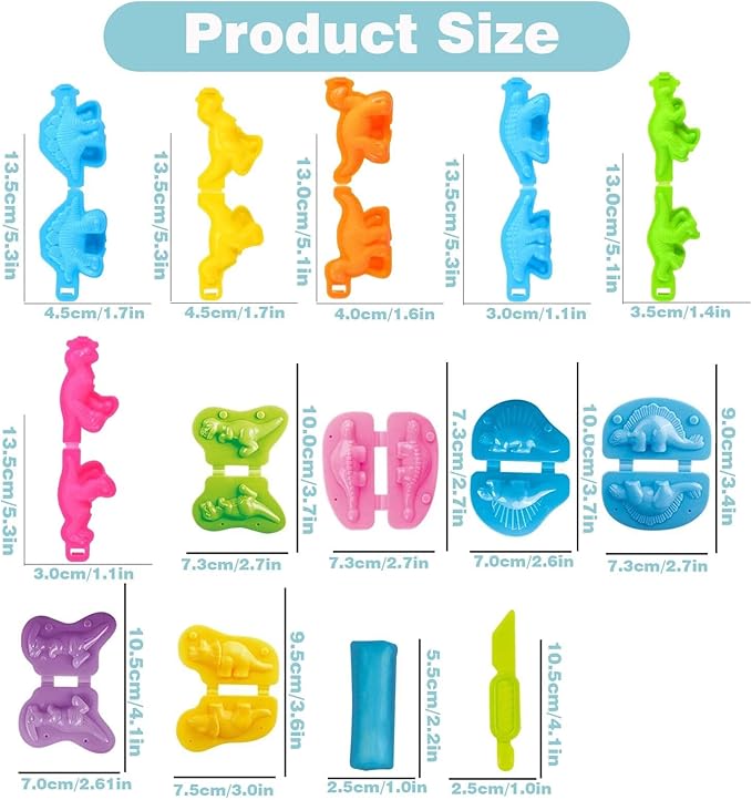 Unleash Creativity with 12 Unique Dino Molds Dough Toys Dough Accessories Set Whit 5 Bright Color Ideal as a Gift for Kids Aged 3-4-8 Years