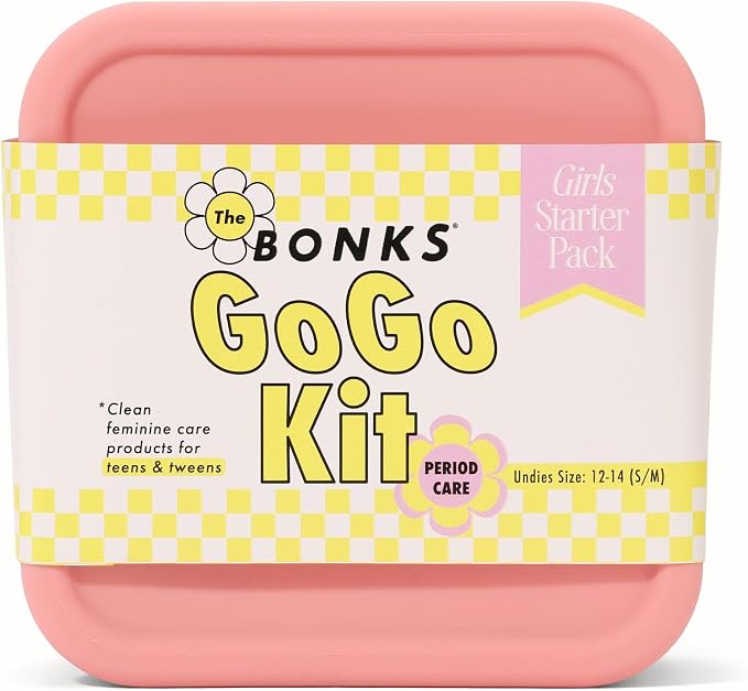 BONKS GoGo Kit - First Period Kit Ages 10-14 (S - M) - Tween Period Starter Kit - Emergency Kit for Girls - Essential Hygiene Kit - Includes Pads, Tampons, Underwear & More