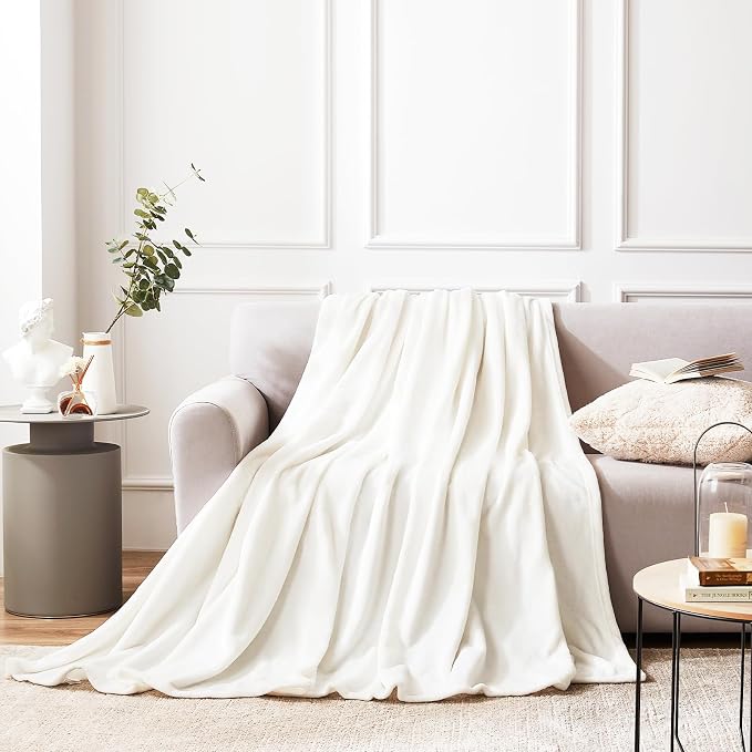 Hansleep Twin White Fleece Blanket, Soft Flannel Bed Blanket | Fuzzy Cozy Blanket 60x80 Inches, Multi-use for Bed, Sofa, Couch, Travel, Camping, All Season Warm Lightweight Cover