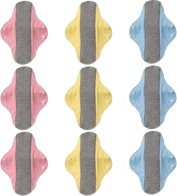 9 PCS Washable Incontinence Pads for Women, Reusable Incontinence Pads for Women, Reusable Panty Liners, Set with 3 Pink, 3 Yellow, 3 Blue, Soft and Absorbent, Comfortable and Discreet
