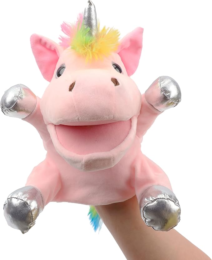 Hopearl Plush Unicorn Hand Puppet with Open Movable Mouth for Imaginative Play, Role Play, Interactive Toy for Storytelling Teaching Puppet Theater, Birthday Gift for Kids Girls, Pink, 12''