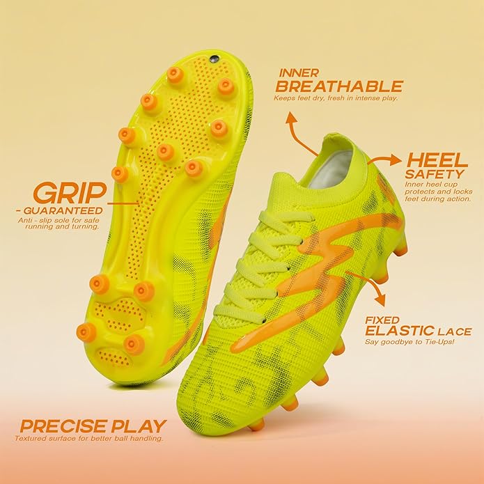 brooman Kids Firm Ground Soccer Cleats Boys Girls Football Shoes with Shin Guards and Soccer Socks