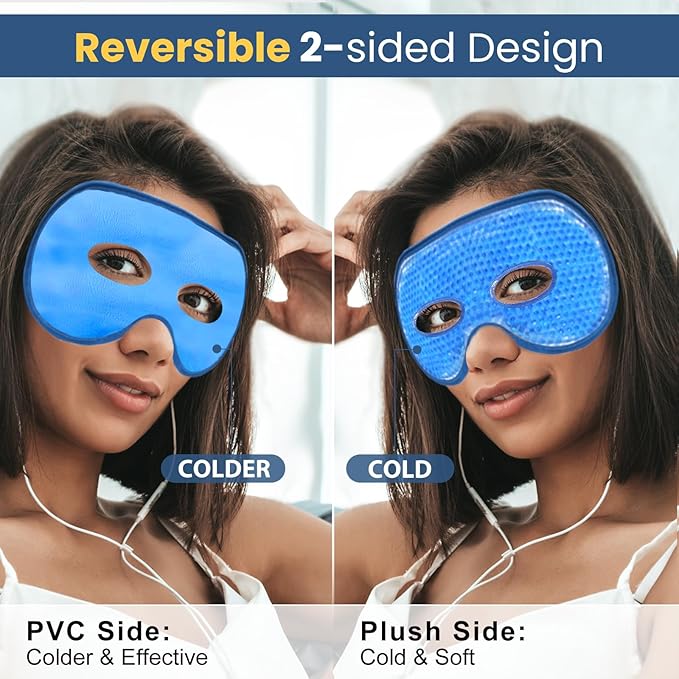 BeeVines Cooling Eye Mask, 2 Pack XL Jumbo Size Freezer Gel Eye Masks for Puffy Eyes Face, Ice Eye Mask, Cold & Warm Compress, Frozen Ice Pack for Post Eye Surgery & Allergies(Navy Blue)