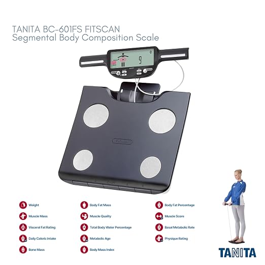 FitScan BC-601FS Segmental Body Composition Monitor with SD Card - Japan Technology - LCD Display in Handle - Physique & Balance Tracker - 330 lb Capacity - Athlete & Guest Mode