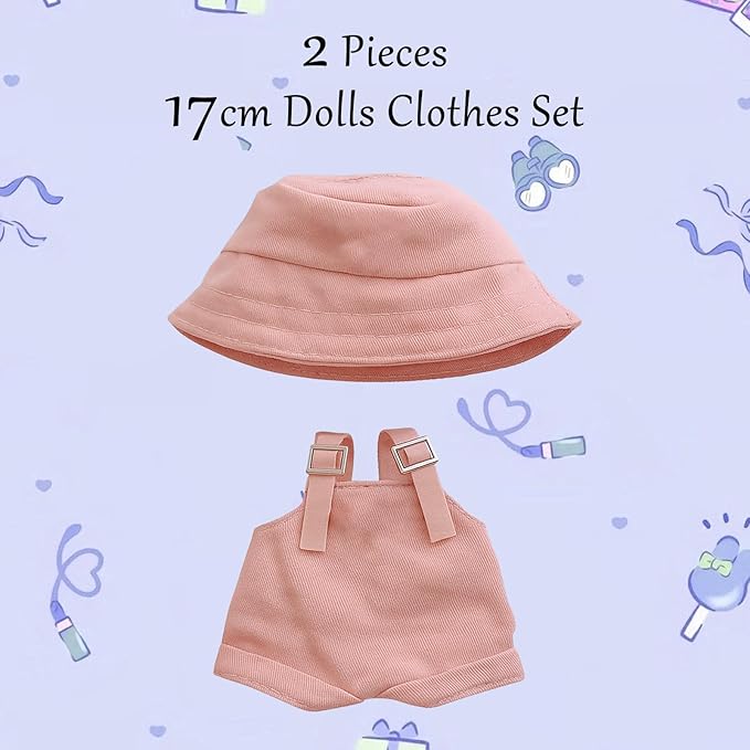 Clothes for Dolls, 2-Piece 17cm Clothes & Hat Set for Dolls, Exquisite Accessories for lebb, Doll Accessories Only Clothes (No Doll) (Pink)