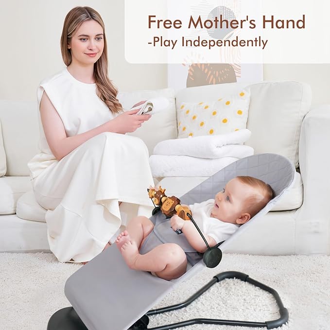 Three-Dimensional Baby Bjorn Bouncer Toy Bar, Toy for Baby Bouncer Soft & Bliss, Easy to Attach and Remove, 360°Rotating Natural Wooden Toys, Double-Sided Raised Design, Lion & Deer