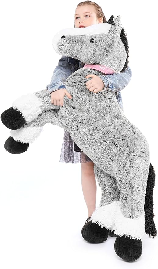 MaoGoLan Large Horse Stuffed Animal for Boy, Big Horse Plush Toy for Girl, Ridable Stuffy Pony for Kid, Stuffed Pony Plush Pillow for Baby Shower, Birthday Gifts or Party Favor, 47 inches, Gray