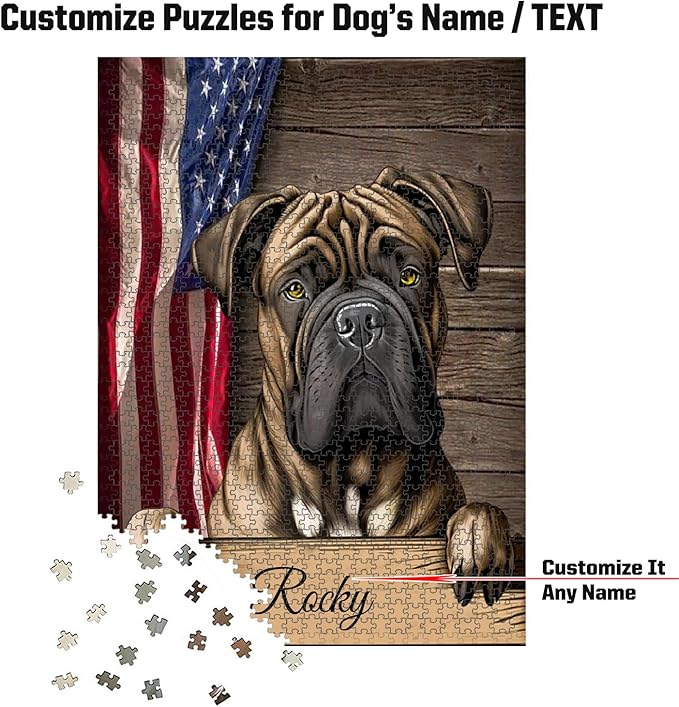 Custom Wooden Jigsaw Puzzles with Your Dog's Name on Presa Canario Art Print - 300 500 1000PCS Puzzles Game and Home Wall Decor