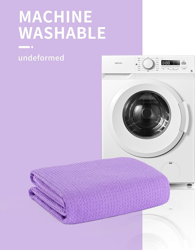 MICROFI Microfiber Hot Yoga Towel Mat, 24 x 72 inches, with Non-Slip Silicone Grip, Secure Fit Elastic Straps (Purple)