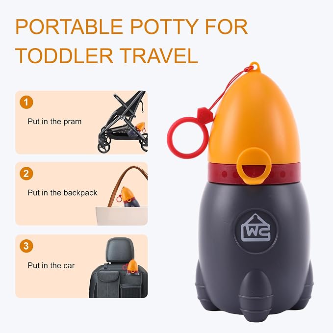 Portable Potty for Kids – Leak-Proof Rocket Travel Urinal for Boys & Girls, Lightweight Road Trip Essential for Car, Camping, Potty Training, Easy-Clean Reusable Pot(Vitality Orange)