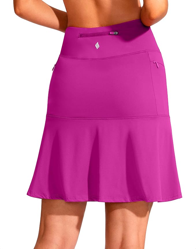 19" Ruffled Golf Skirts for Women | 3 Zipper Pockets, Knee Length, High Waisted, Long Skorts for Athletic, Casual, Tennis, Pickleball