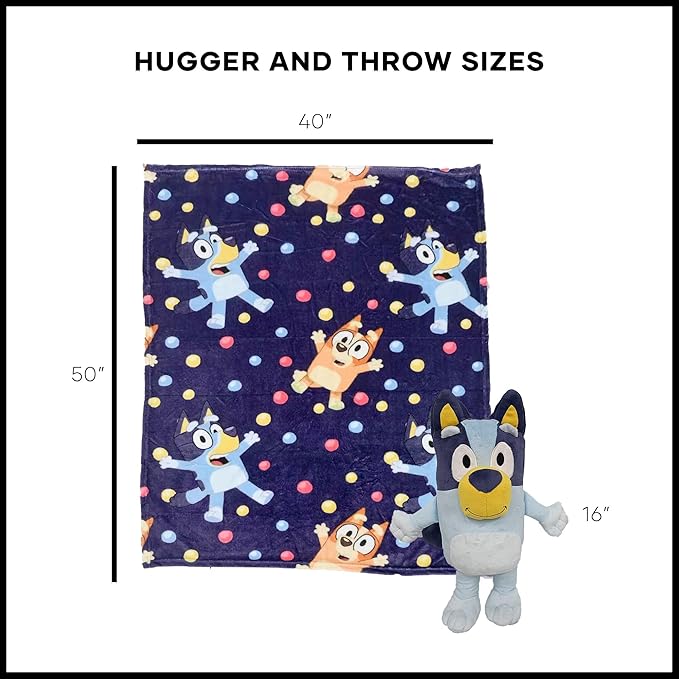 Northwest Bluey Character Hugger Pillow & Silk Touch Throw Blanket Set, 40" x 50", Hooray