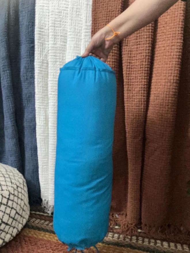 Round Bolster Cover Cervical Neck Roll Cotton Pillowcase for Cylindrical Pillow with Drawstring Closure Neck Pillow case 6" x 18" (15 x 45 cm) Turqouise Blue