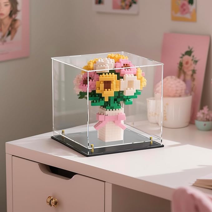 Acrylic Display Case with Floating Shelf & Thick Base – UV-Protected Collectible Showcase for Souvenirs, Figurines, and Memorabilia (8" Lx8 Wx8 H)