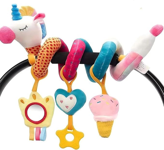 Spiral Car Seat & Stroller Activity Toys-Baby Sensory Toys for Babies 0-12 Months Boys Girls - Hanging Toys Carseat Crib Stroller, withbRattle, Mirror, Crinkle, Squeaky Baby Gifts 02