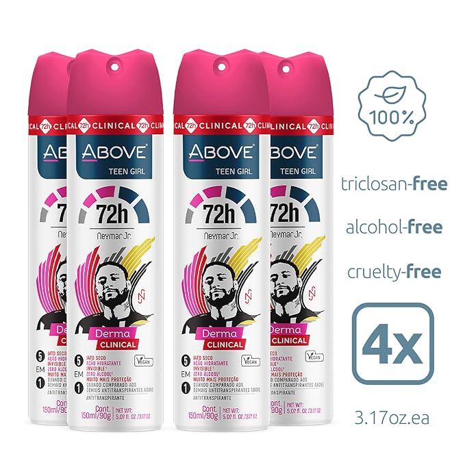 ABOVE 72H Whole Body Spray Deodorant for Women – Neymar Jr Teen Girl – Antiperspirant Deodorant Spray – No Stains, Cruelty & Alcohol Free – Vegan Long-Lasting Protection - Rose & Musk Scent (4 Pack)