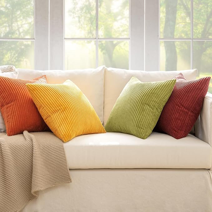 MIULEE Fall Decorative Throw Pillow Covers Yellow Orange Rust 20x20 | Set of 4, Vintage Retro Fall Decor, Mix and Match Color Clash Design, Vibrant Cushion Covers for Sofa Couch Bed Living Room