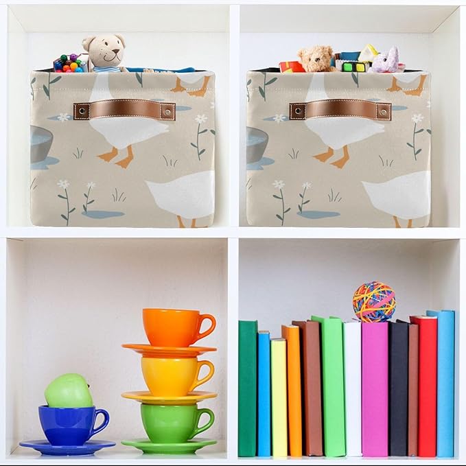 Aslsiy Storage Basket Cute Goose Nursery Bins Doodle Flowers Baby Box Canvas Clothes Shelf Basket Laundry Hamper Gift Baskets for Home Closet 1 Pcs