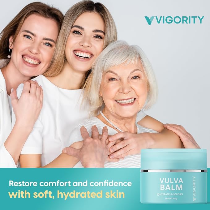 Vigority Vulva Balm for Women – Daily External Moisturizing Balm with Beeswax, Shea Butter, Emu Oil & CoQ10 – Estrogen Free, Hormone Free, Fragrance Free