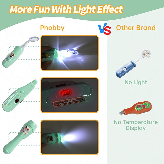 Kids Doctor Kit, 8 Pieces Kids Doctor Playset with Medical Storage Bag & Real Stethoscope, Pretend Play Doctor Toys for Toddler Boys Girls Aged 3 4 5 6 (Green)
