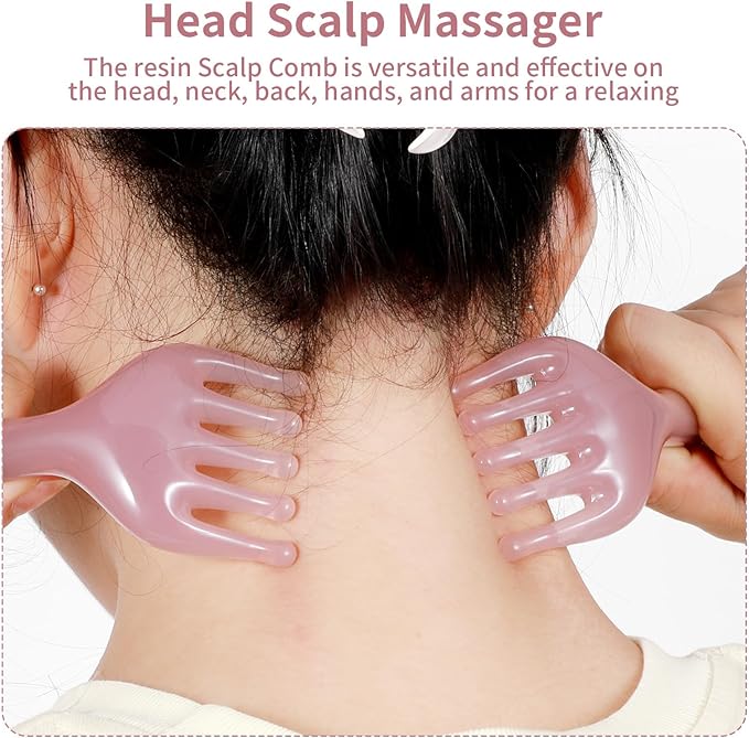 WY LIGHTING LEVEL 2Pcs Head Massager Manual Hair Scalp Massager Gua Sha Five Claw Massage Tool Comb Portable Handheld Resin Relax Tool for Father's Day Mother's Day Gifts (Pink Purple)