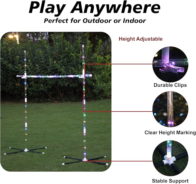 OUTTOY Outdoor Yard Games for Adults and Family, 2 in 1 Limbo Game Flying Disc Games Set with Light, Sutiable for Backyards, Beach, Lawn, Party