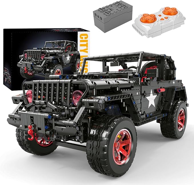 RC Off-Road SUV Wrangler Black Warrior Building Kits, 1/8 Scale Pickup Truck Car with Remote Control Lights, Challenge Building Blocks Gift for Technical Enthusiasts Adults & Teens Age 14+ (2272PCS)